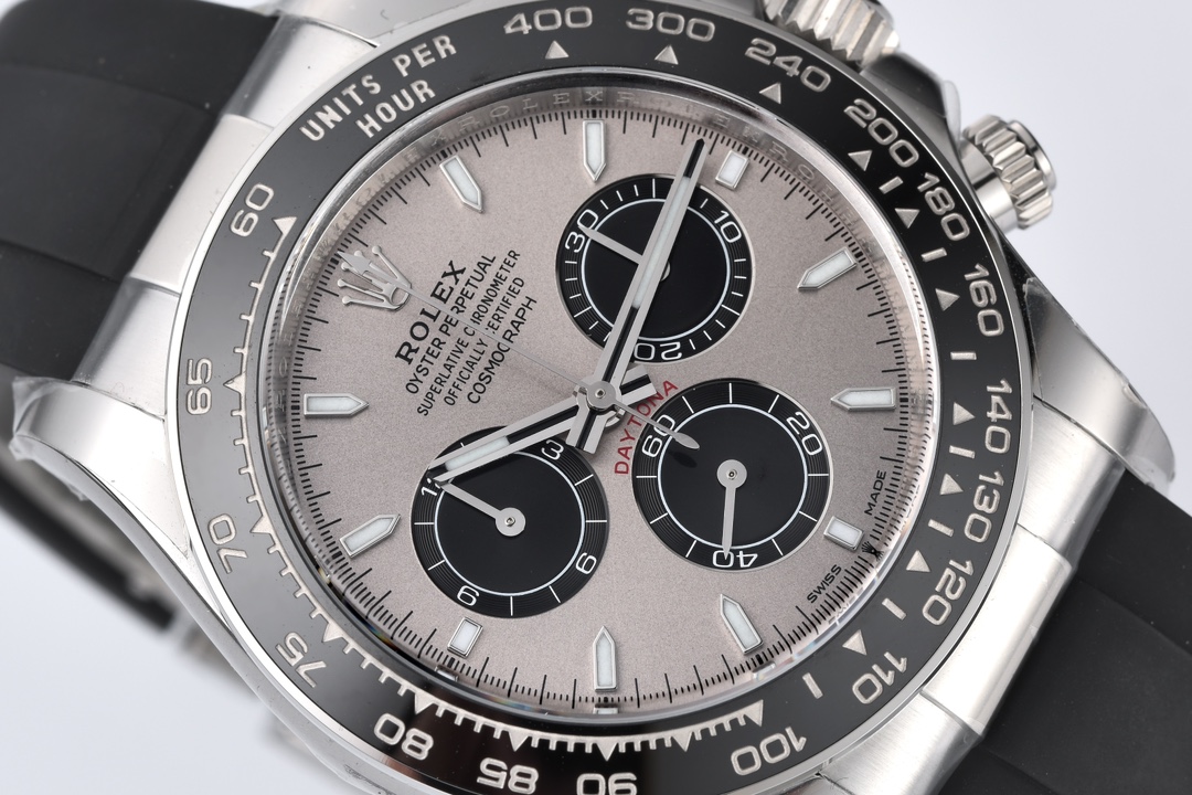 Rolex Daytona 116519 Clean Factory 1:1 Watch Gray Dial black Ceramic Bezel on Oysterflex Rubber Strap SA4130 Movement - Image 4