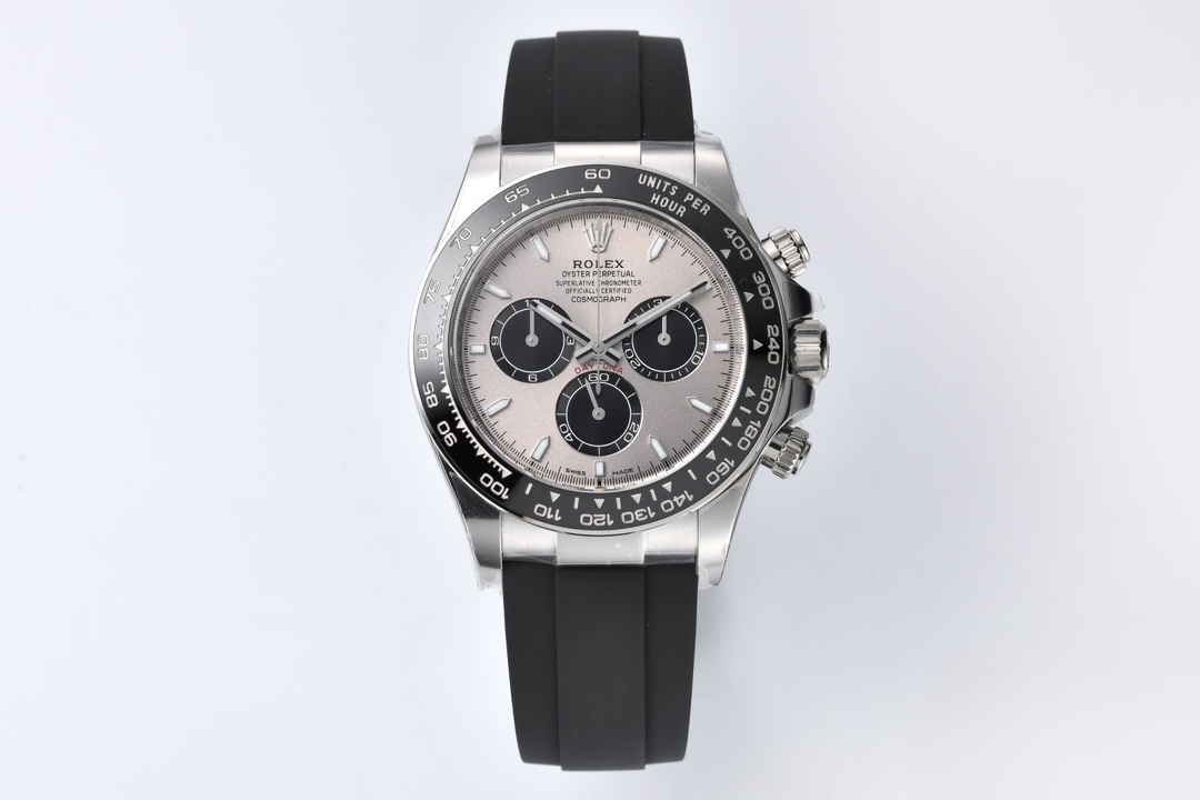 Rolex Daytona 116519 Clean Factory 1:1 Watch Gray Dial black Ceramic Bezel on Oysterflex Rubber Strap SA4130 Movement