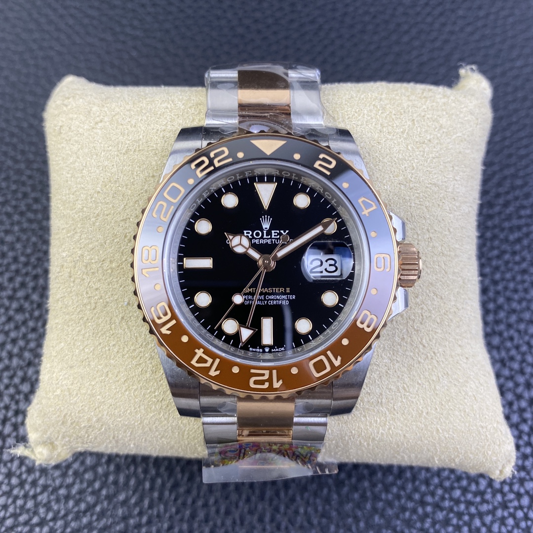 Rolex GMT-Master II 126711 CHNR Root Beer Clean Factory 1:1 Black & Brown Ceramic Bezel Black Dial on SS/RG Bracelet SA3285 Movement CHS