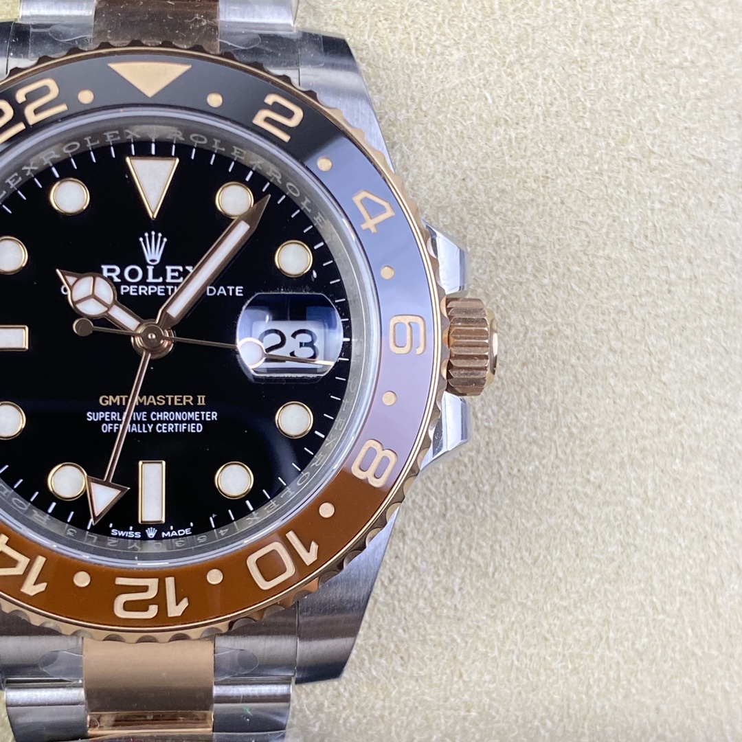 Rolex GMT-Master II 126711 CHNR Root Beer Clean Factory 1:1 Black & Brown Ceramic Bezel Black Dial on SS/RG Bracelet SA3285 Movement CHS - Image 4
