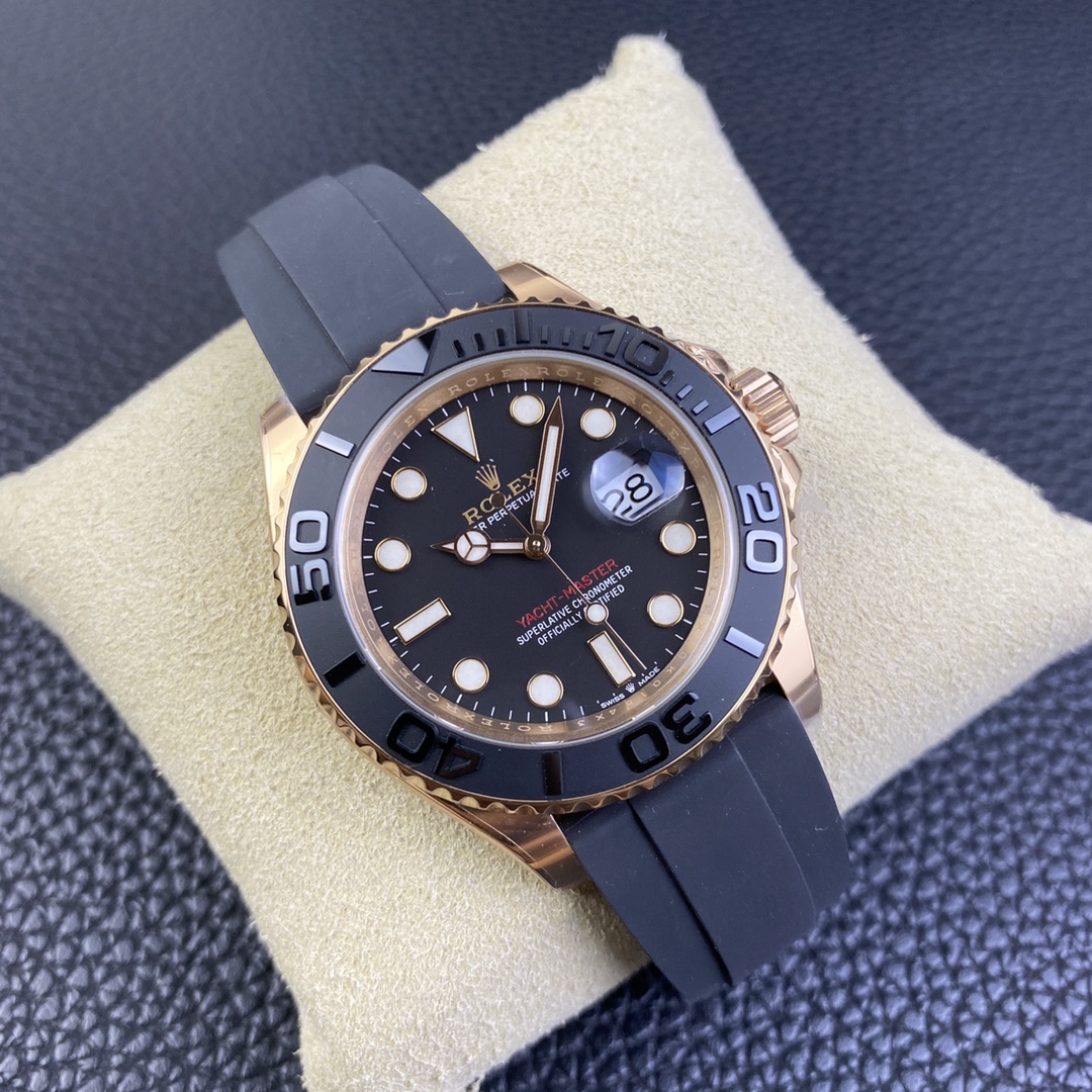 Rolex Yacht-Master 126655-0002 40mm Clean Factory 1:1 904L Rose Gold Case Black Dial 3D Black Ceramic Bezel on Black Oysterflex Strap SA3235 Movement - Image 2