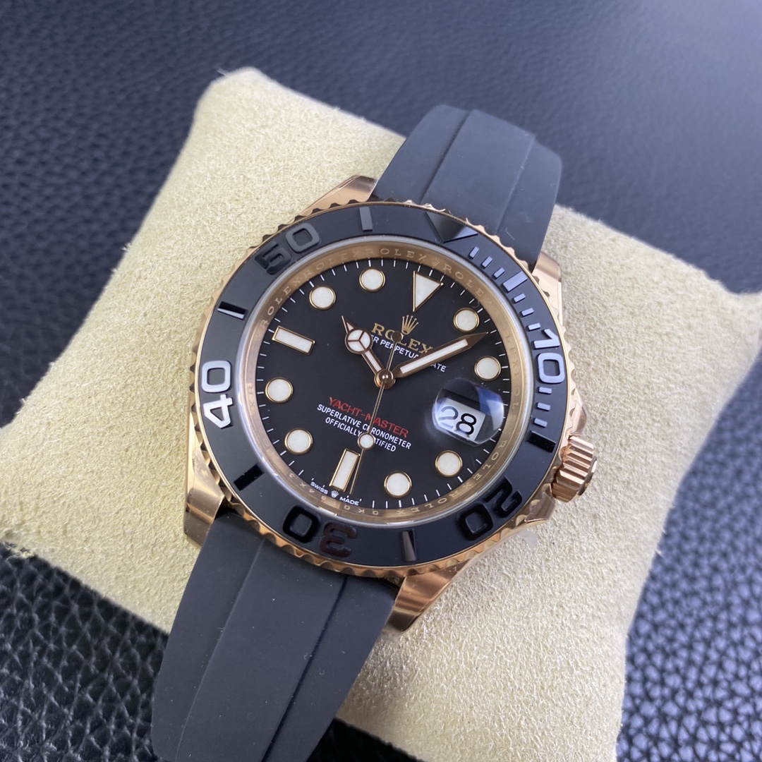Rolex Yacht-Master 126655-0002 40mm Clean Factory 1:1 904L Rose Gold Case Black Dial 3D Black Ceramic Bezel on Black Oysterflex Strap SA3235 Movement - Image 3
