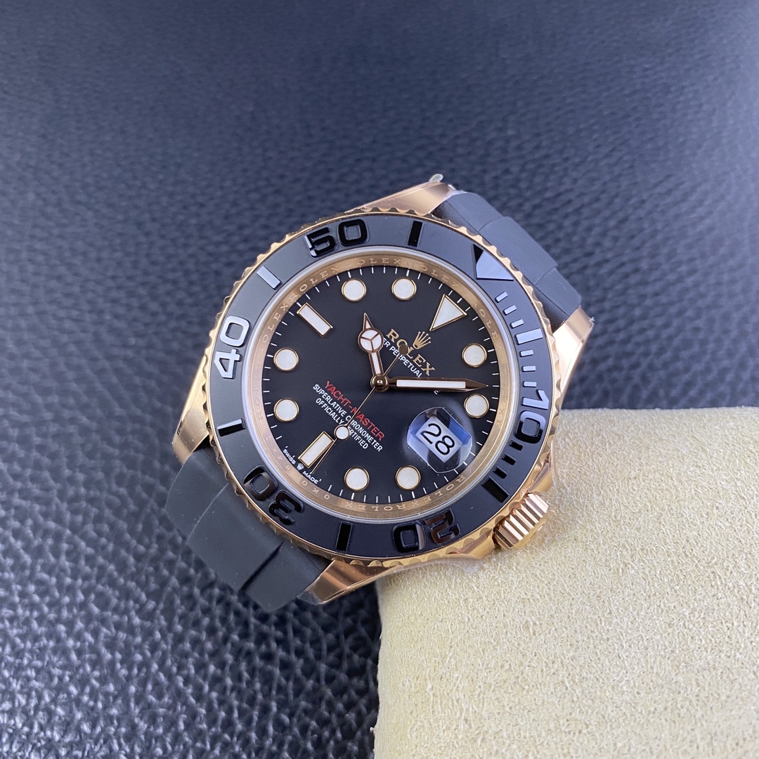 Rolex Yacht-Master 126655-0002 40mm Clean Factory 1:1 904L Rose Gold Case Black Dial 3D Black Ceramic Bezel on Black Oysterflex Strap SA3235 Movement - Image 4