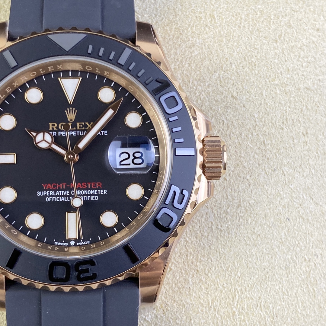 Rolex Yacht-Master 126655-0002 40mm Clean Factory 1:1 904L Rose Gold Case Black Dial 3D Black Ceramic Bezel on Black Oysterflex Strap SA3235 Movement - Image 5