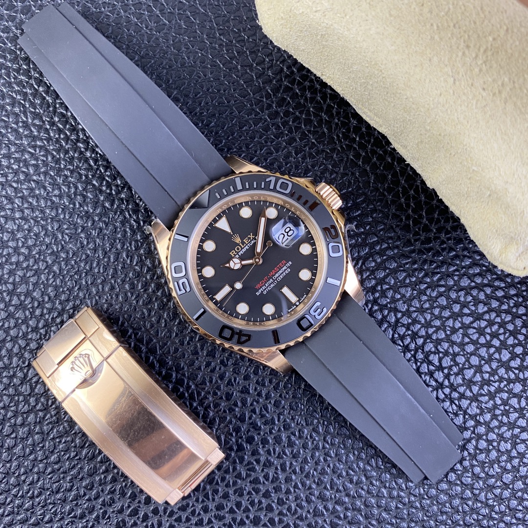 Rolex Yacht-Master 126655-0002 40mm Clean Factory 1:1 904L Rose Gold Case Black Dial 3D Black Ceramic Bezel on Black Oysterflex Strap SA3235 Movement - Image 9